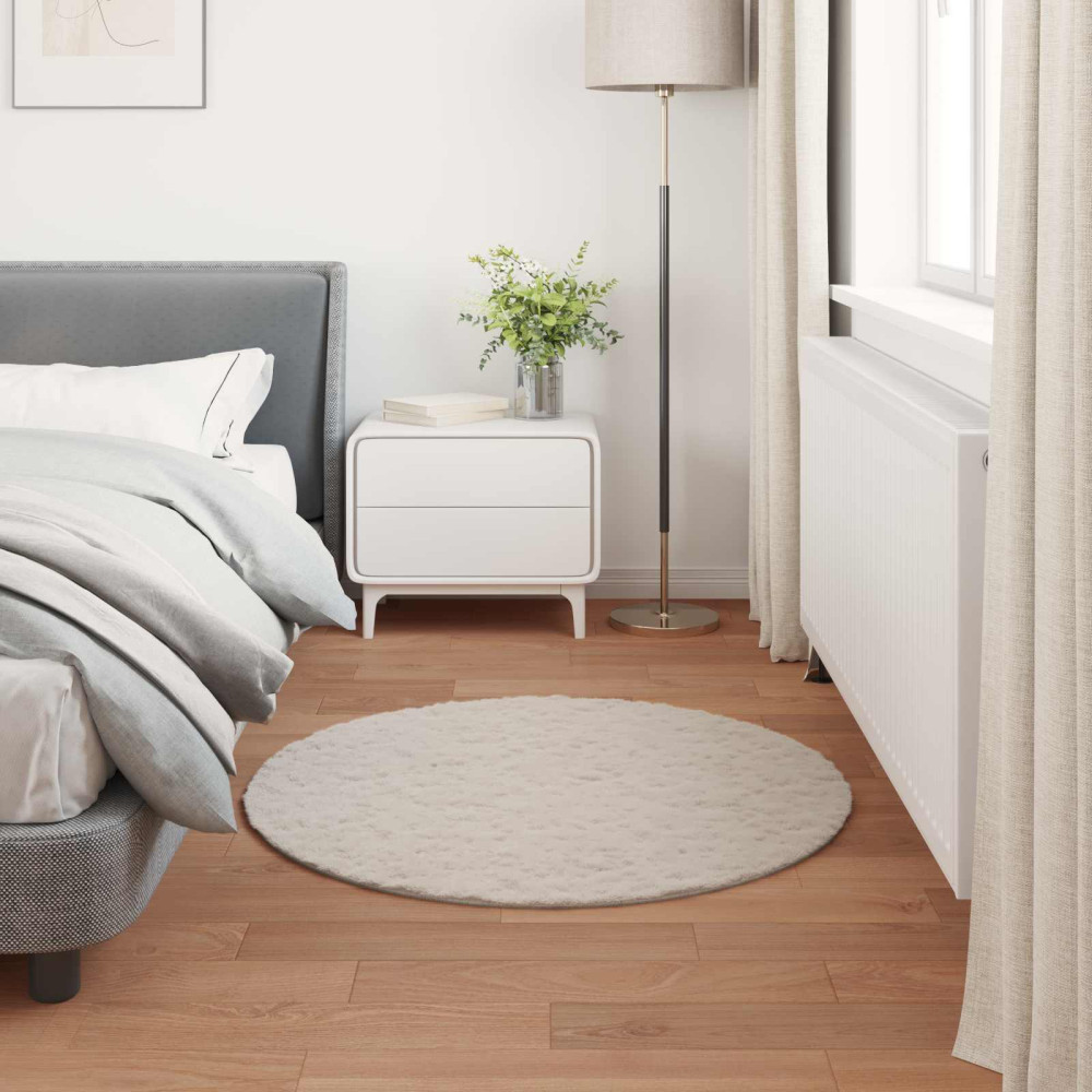 Produktbild för Halkfri matta i konstgjord kaninfäll OLITE Beige Ø 100 cm