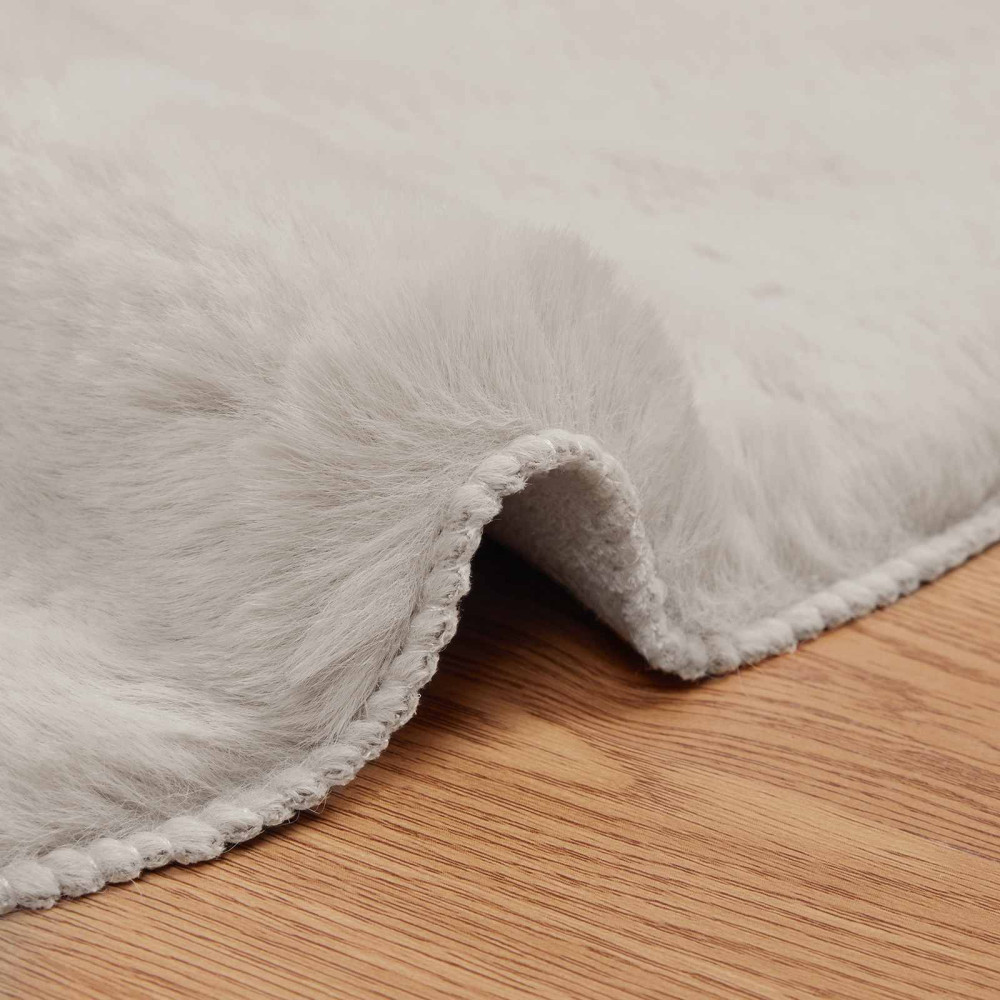Produktbild för Halkfri matta i konstgjord kaninfäll OLITE Beige 80 x 120 cm