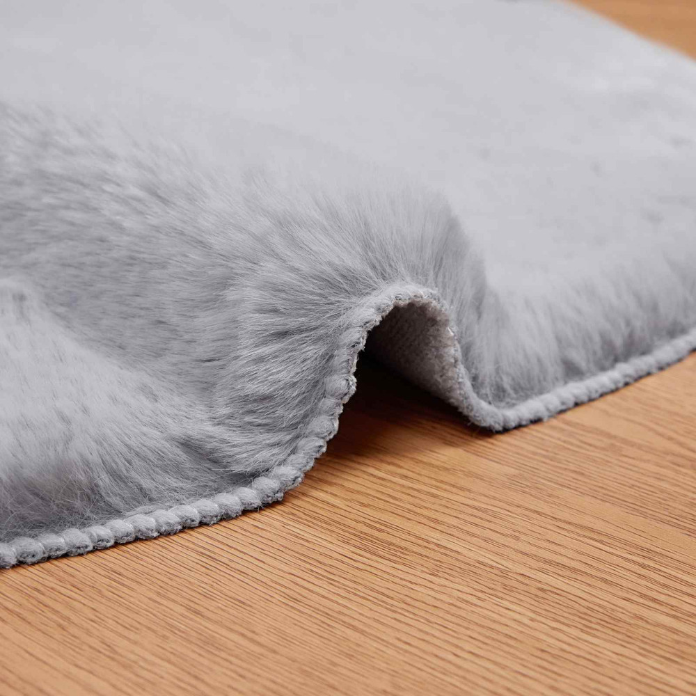 Produktbild för Halkfri matta i konstgjord kaninfäll OLITE Grå 80 x 120 cm