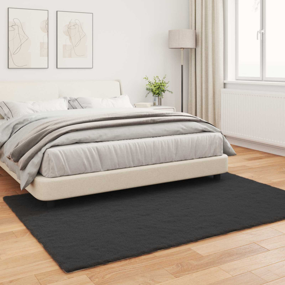 Produktbild för Halkfri matta i konstgjord kaninfäll OLITE Svart 160 x 230 cm