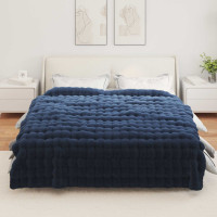 Produktbild för Halkfri filt i konstgjord kaninfäll Olite Marinblå 220 x 240 cm