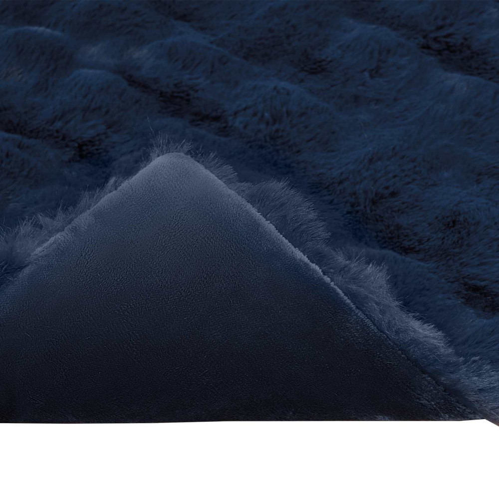 Produktbild för Halkfri filt i konstgjord kaninfäll Olite Marinblå 220 x 240 cm