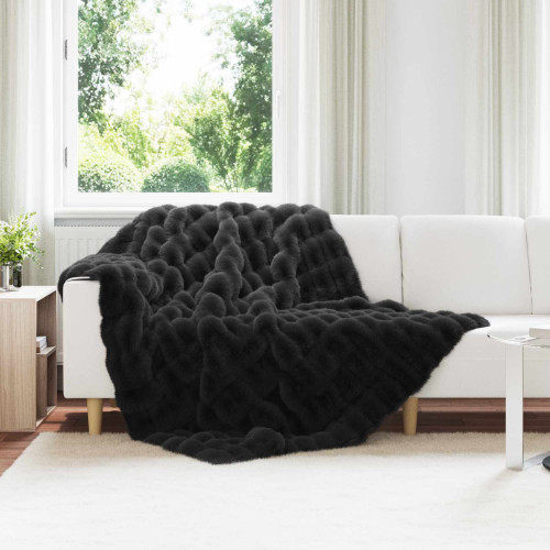 vidaXL Halkfri filt i konstgjord kaninfäll Olite Svart 150 x 220 cm