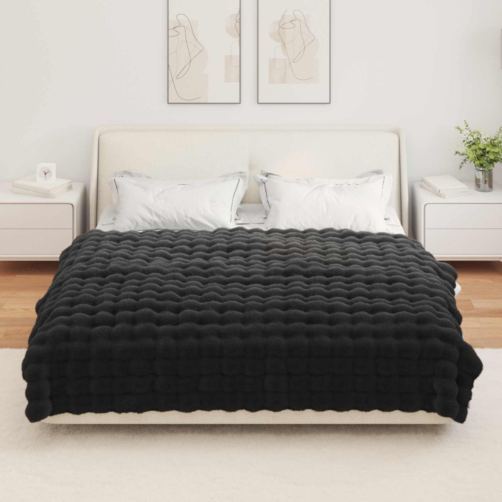 Produktbild för Halkfri filt i konstgjord kaninfäll Olite Svart 150 x 220 cm