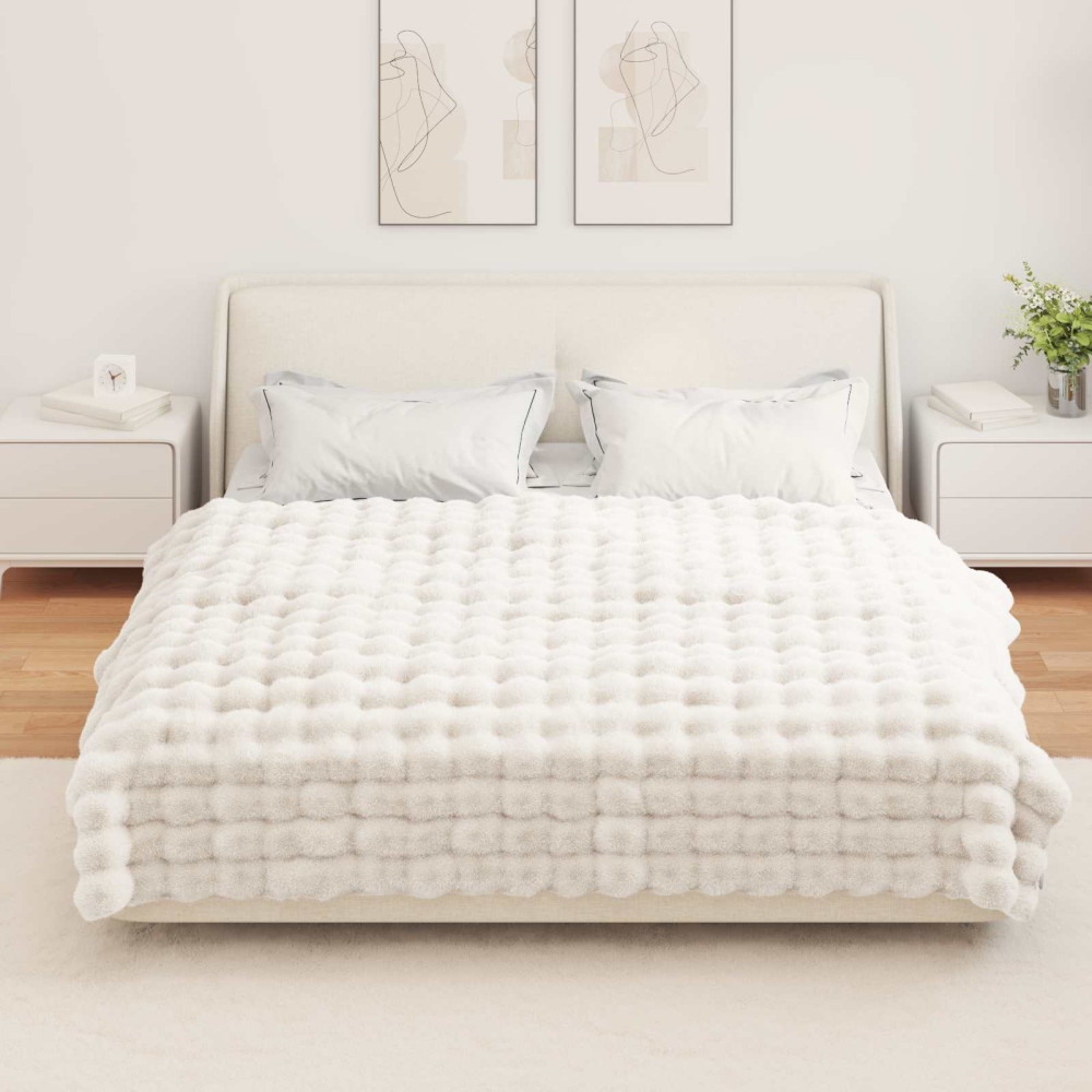 Produktbild för Halkfri filt i konstgjord kaninfäll Olite Vit 150 x 220 cm