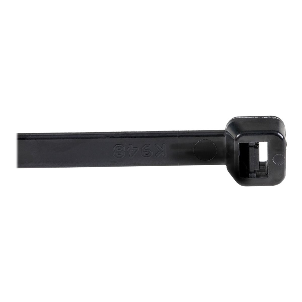 Produktbild för StarTech.com 10"(25cm) Cable Ties, 1/8"(4mm) wide, 2-5/8"(68mm) Bundle Diameter, 50lb(22kg) Tensile Strength, Nylon Self Locking Zip Ties w/Curved Tip, 94V-2/UL Listed, 1000 Pack, Black - Nylon 66 Plastic - TAA (CBMZT10BK) - kabelsamlare - TAA-kompatibel