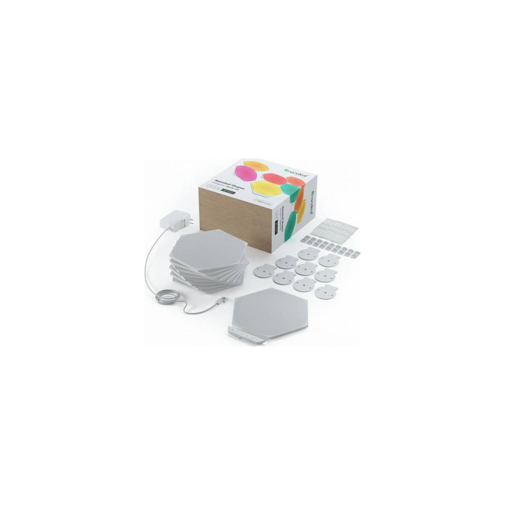 Produktbild för Nanoleaf Shapes Smarter Kit - trådlös belysningsuppsättning - LED x 9 - 2 W - 16 miljoner färger - 1200-6500 K - sexhörning