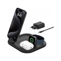 Produktbild för Belkin BoostCharge 3-in-1 trådlöst laddställ - magnetisk, hopfällbar, med Qi2 - + växelströmsadapter - 15 watt