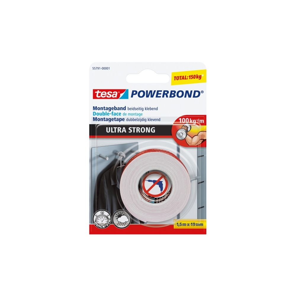 Produktbild för Tesa Powerbond Ultra Strong dubbelsidig tejp - 19 mm x 1.5 m