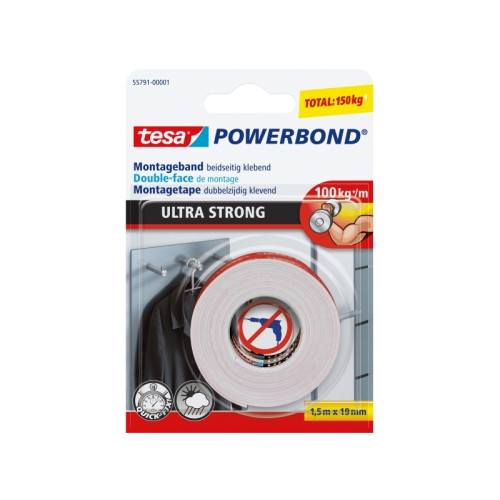 tesa Powerbond Ultra Strong dubbelsidig tejp - 19 mm x 1.5 m - Övrigt inom tillbehör