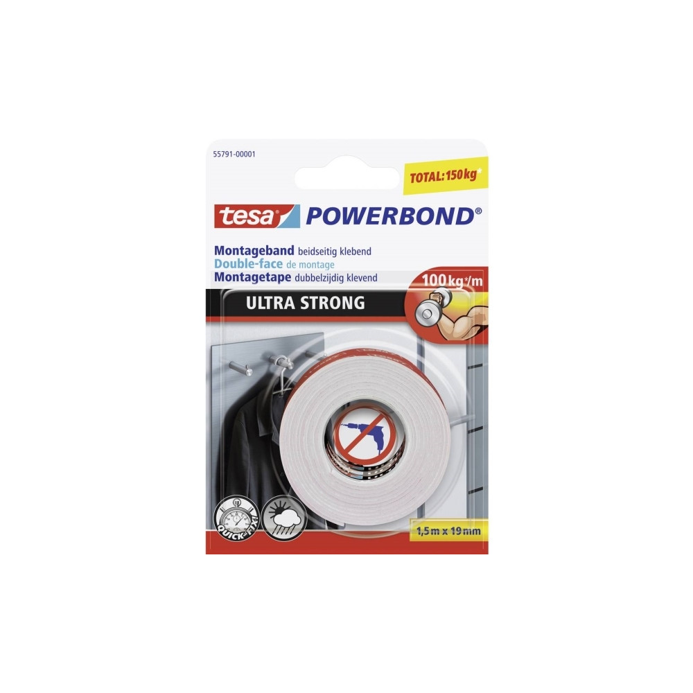 Produktbild för Tesa Powerbond Ultra Strong dubbelsidig tejp - 19 mm x 1.5 m