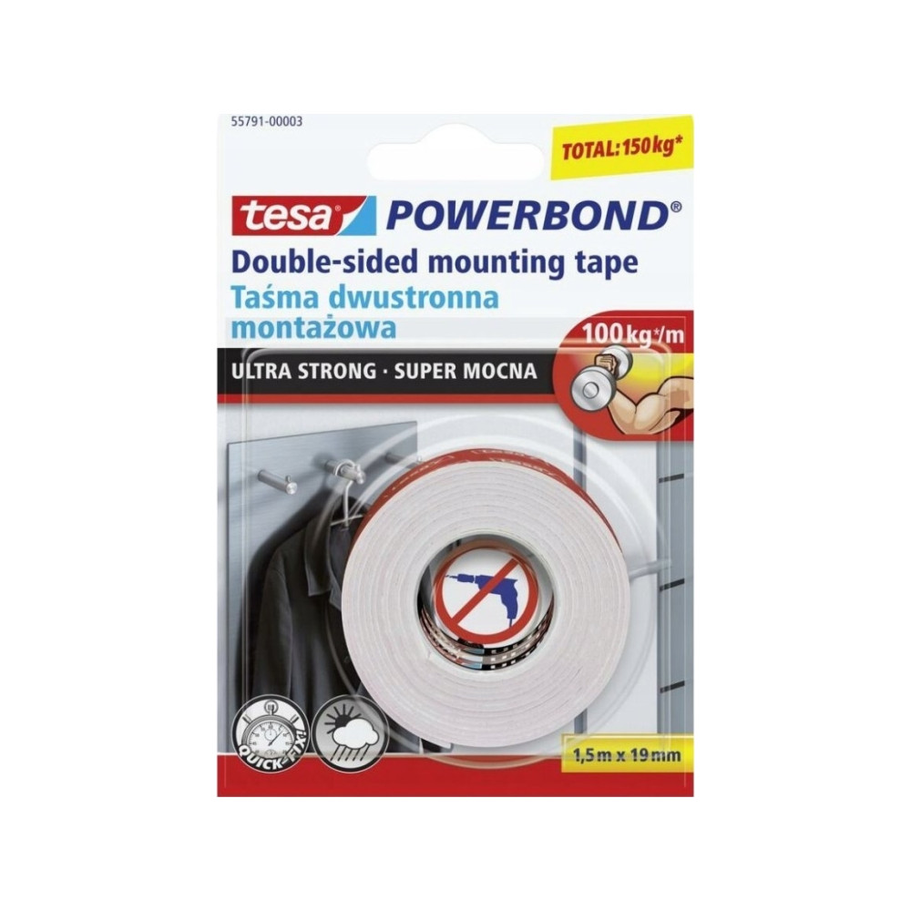 Produktbild för Tesa Powerbond Ultra Strong dubbelsidig tejp - 19 mm x 1.5 m