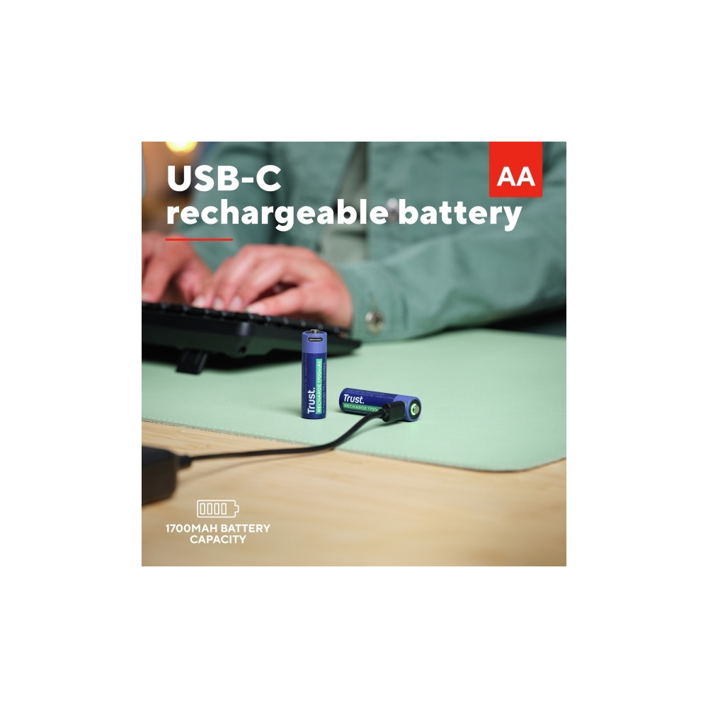 Produktbild för Trust batteri - USB-C - 2 x AA-typ