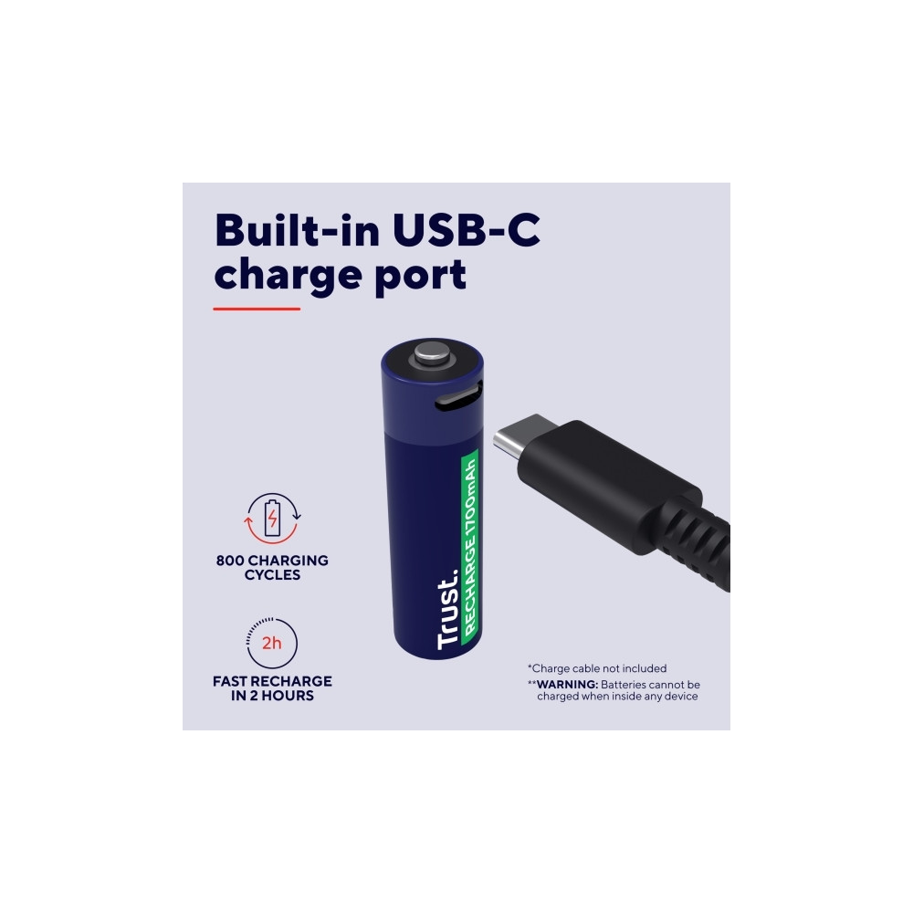 Produktbild för Trust batteri - USB-C - 2 x AA-typ