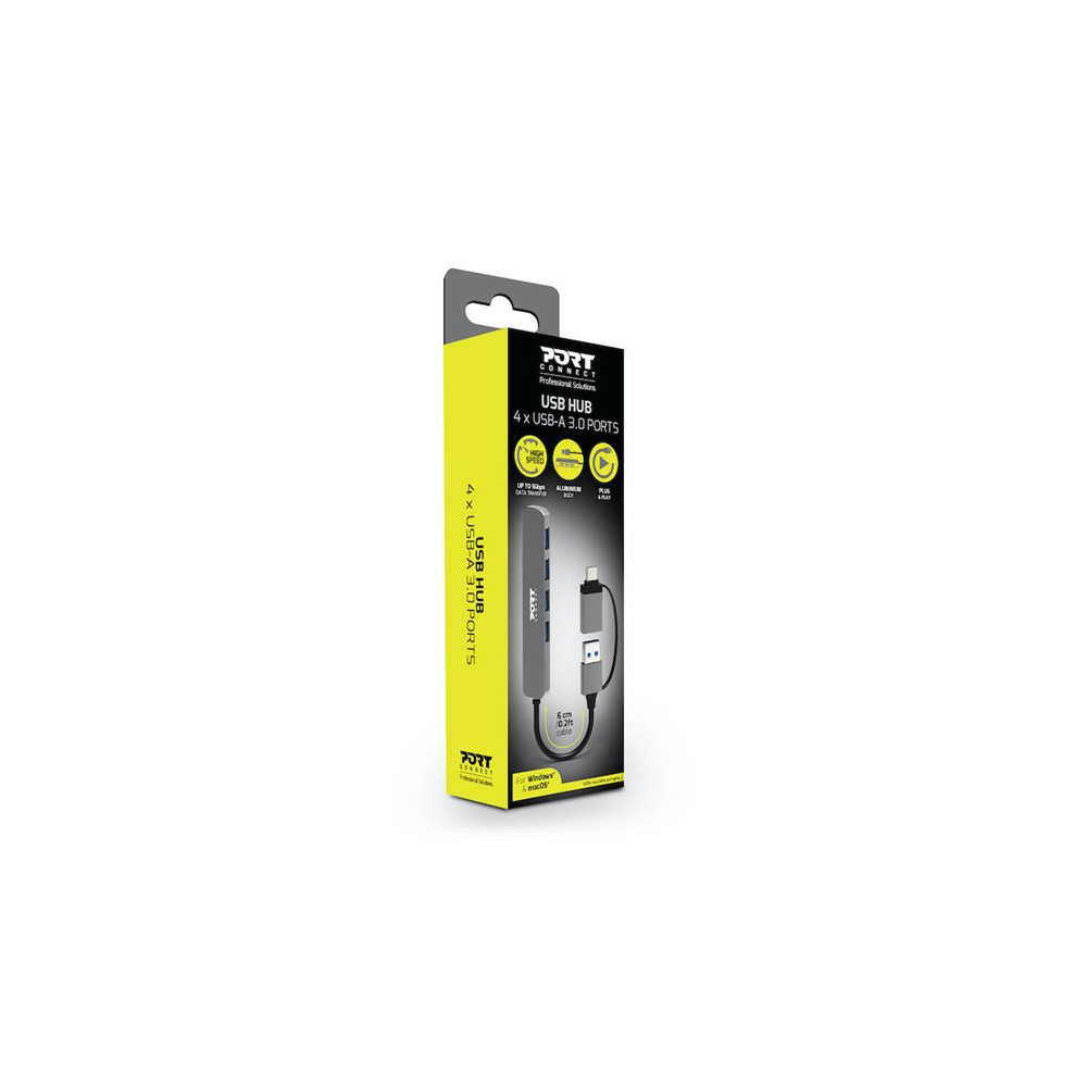 Produktbild för PORT Connect - hubb - USB-C/USB-A - 4 portar