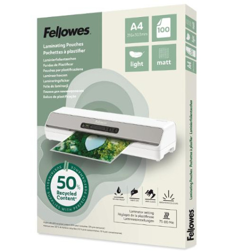 FELLOWES Laminat FELLOWES A4 Light Matt 100/fp