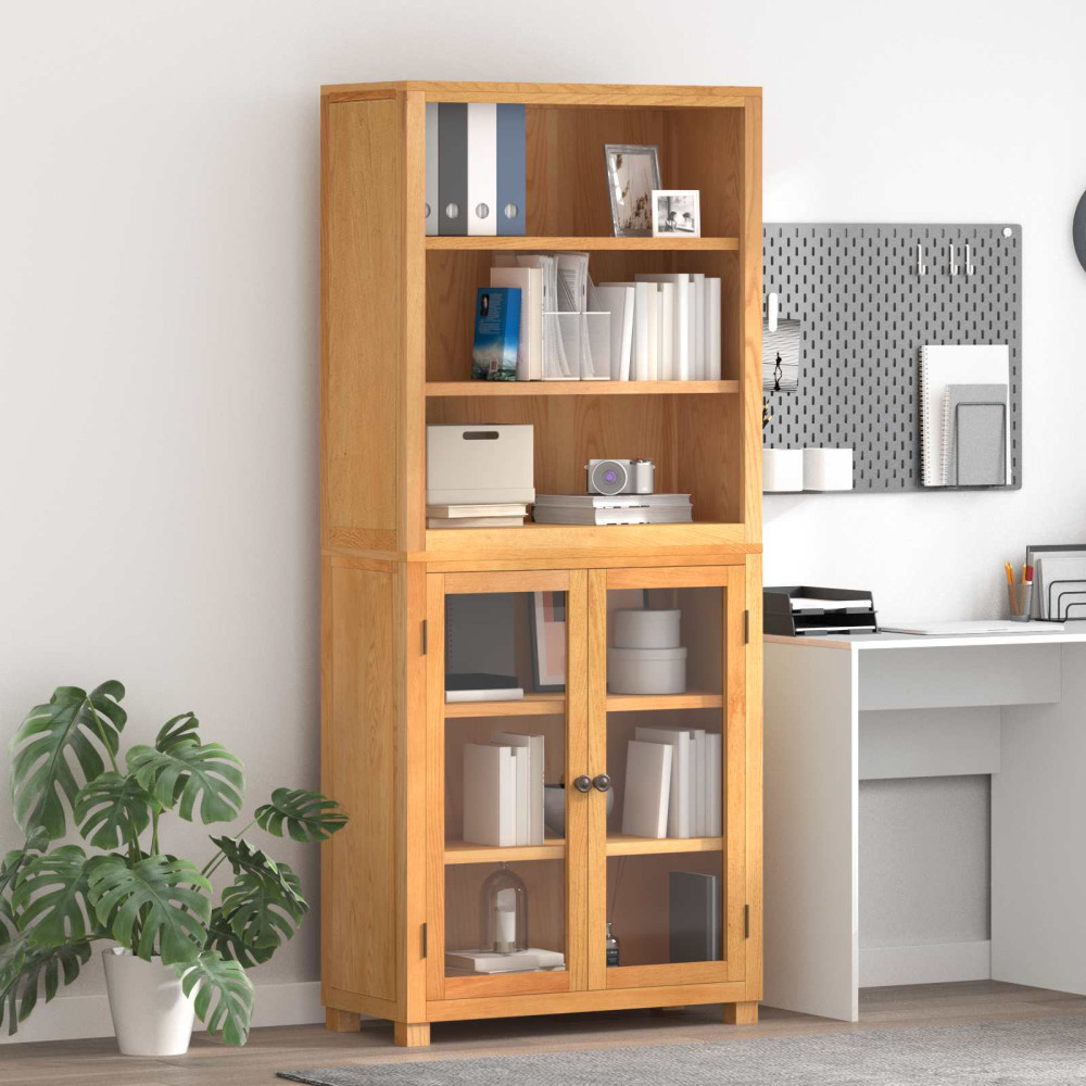 Produktbild för Förvaringsmöbelset 2 st Naturlig 80 x 35 x 185 cm Massivt Ekträ