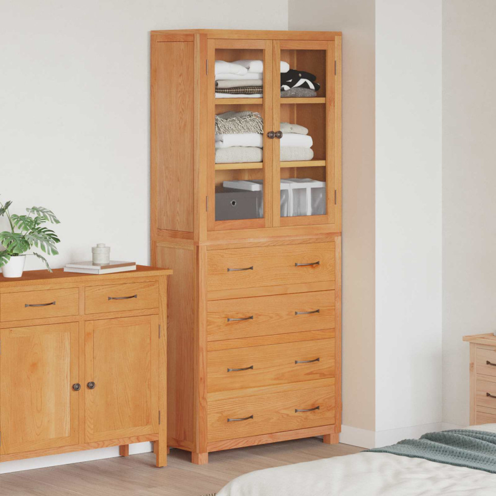 Produktbild för Förvaringsmöbelset 2 st Naturlig 80 x 35 x 185 cm Massivt Ekträ