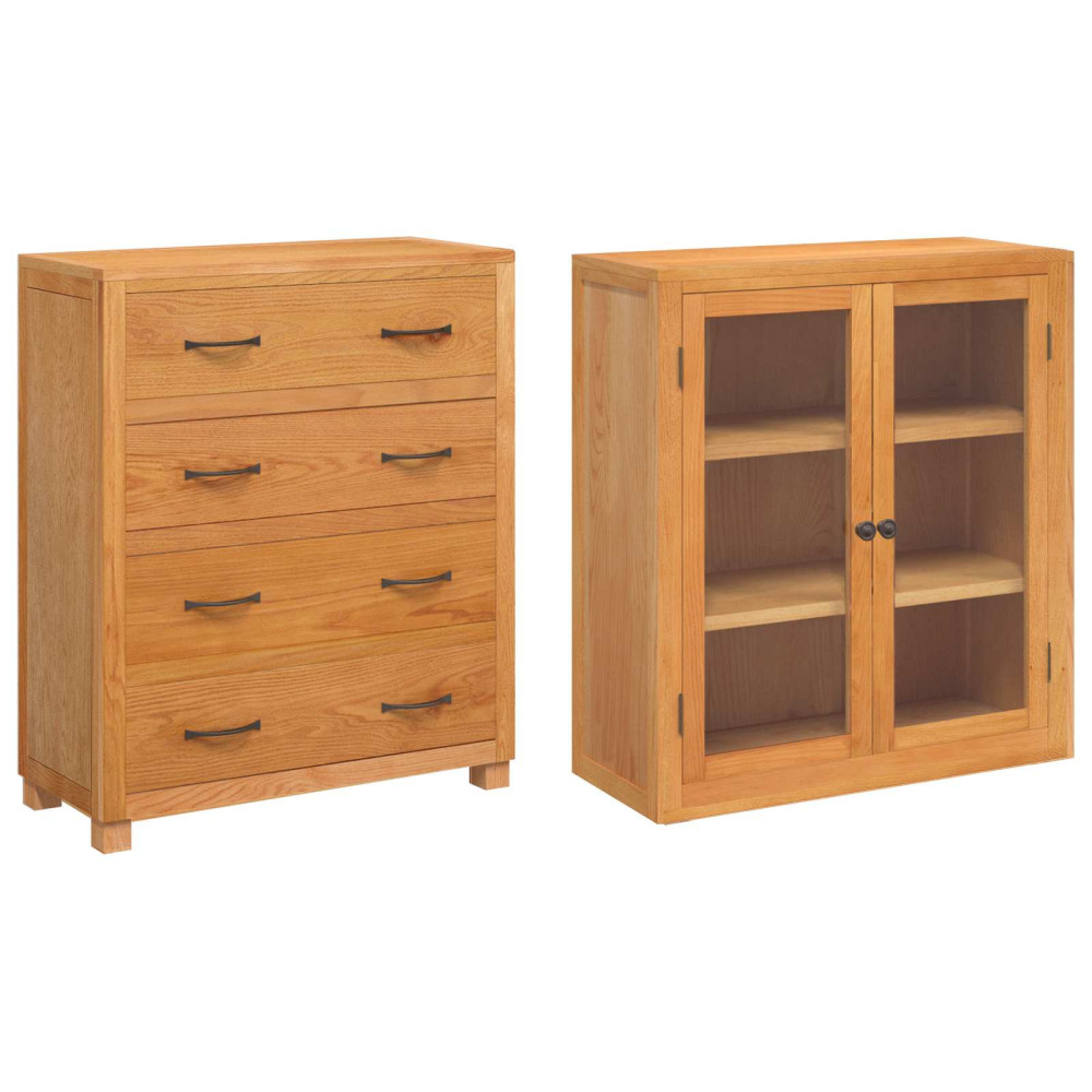 Produktbild för Förvaringsmöbelset 2 st Naturlig 80 x 35 x 185 cm Massivt Ekträ