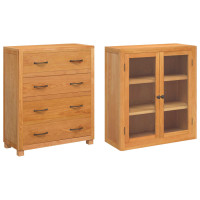Produktbild för Förvaringsmöbelset 2 st Naturlig 80 x 35 x 185 cm Massivt Ekträ