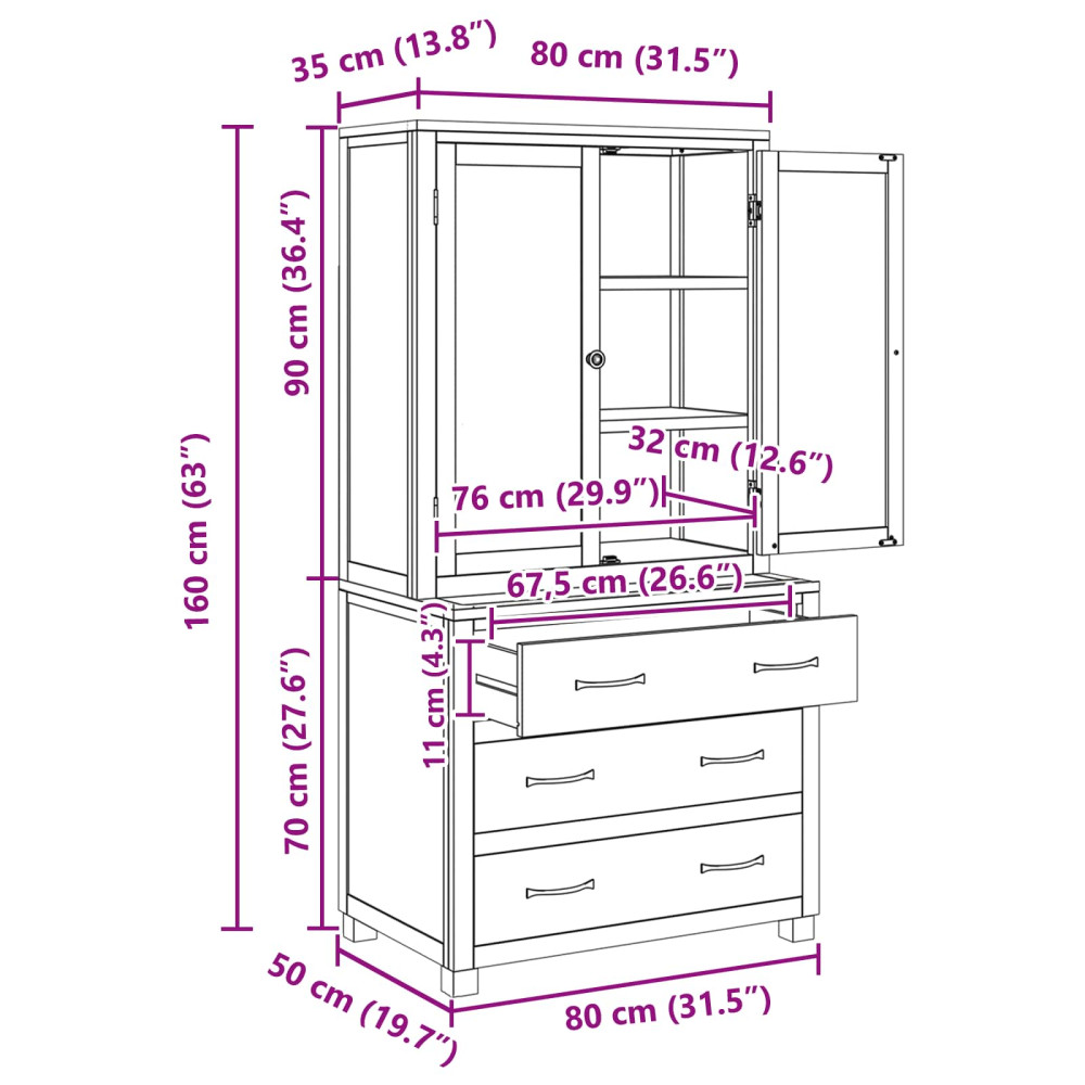 Produktbild för Förvaringsmöbelset 2 st Brun 80 x 50 x 160 cm Massivt Ekträ