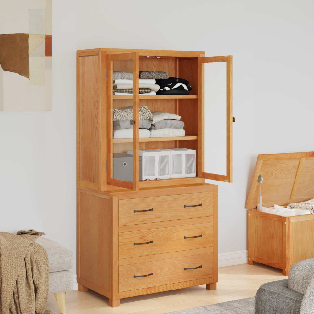 Produktbild för Förvaringsmöbelset 2 st Brun 80 x 50 x 160 cm Massivt Ekträ