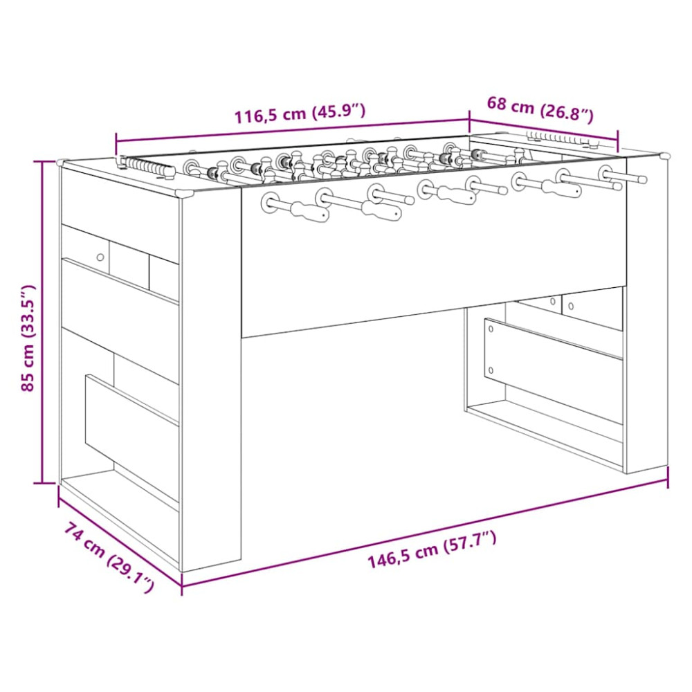 Produktbild för Foosballbord Rökt Ek 146,5 x 74 x 85 cm Konstruerat trä