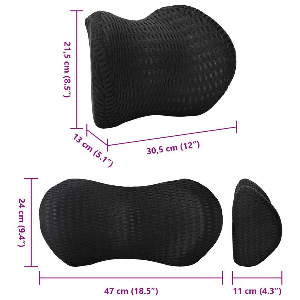 Produktbild för Nackkudde, Ryggkudde Svart Minneskum 47 x 24 x 11 cm