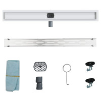 Produktbild för Duschavlopp med glaslock och 360° Sifon Silver 90 cm