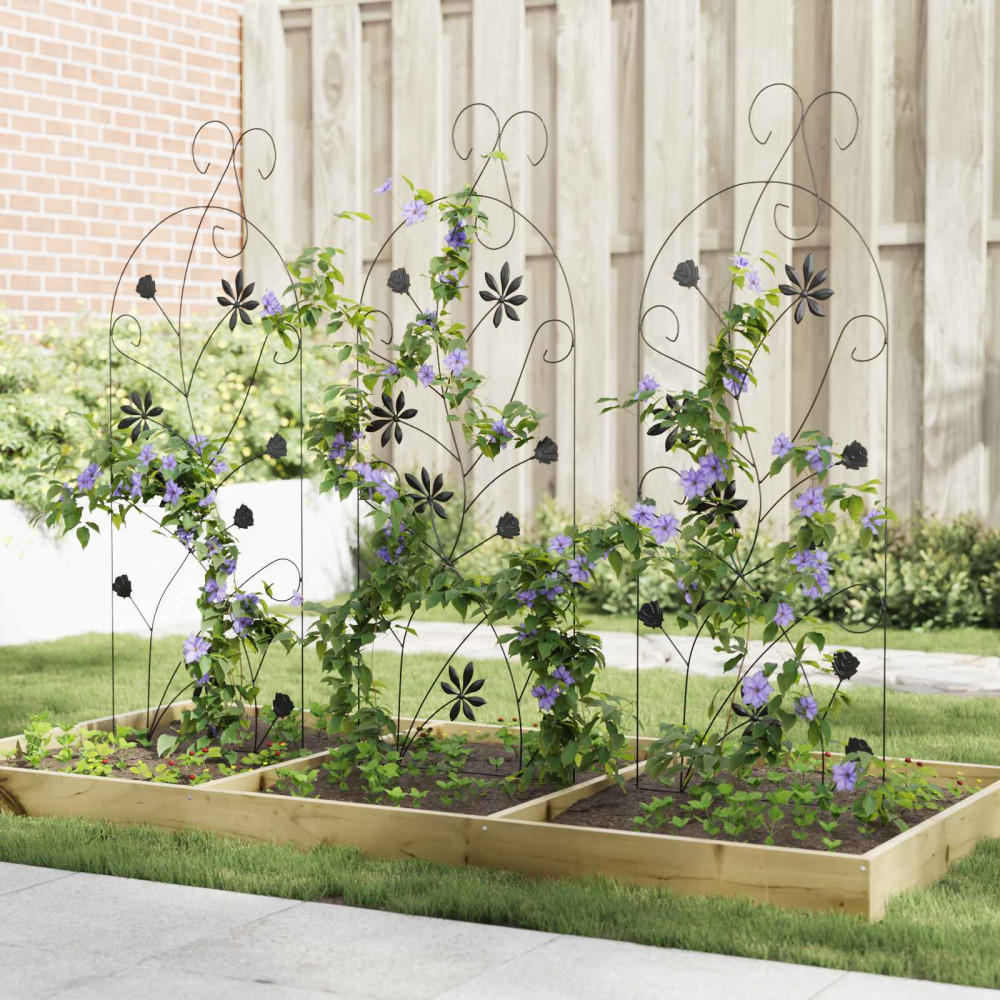 Produktbild för Trädgårdsstängsel med lås 3 pcs Svart 112 x 39,5 cm Stål