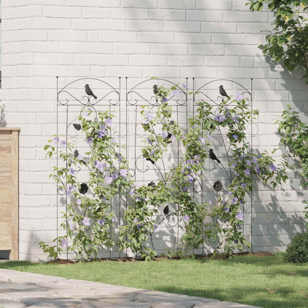 Produktbild för Trädgårdsstängsel 3 pcs Svart 110 x 40 cm Stål