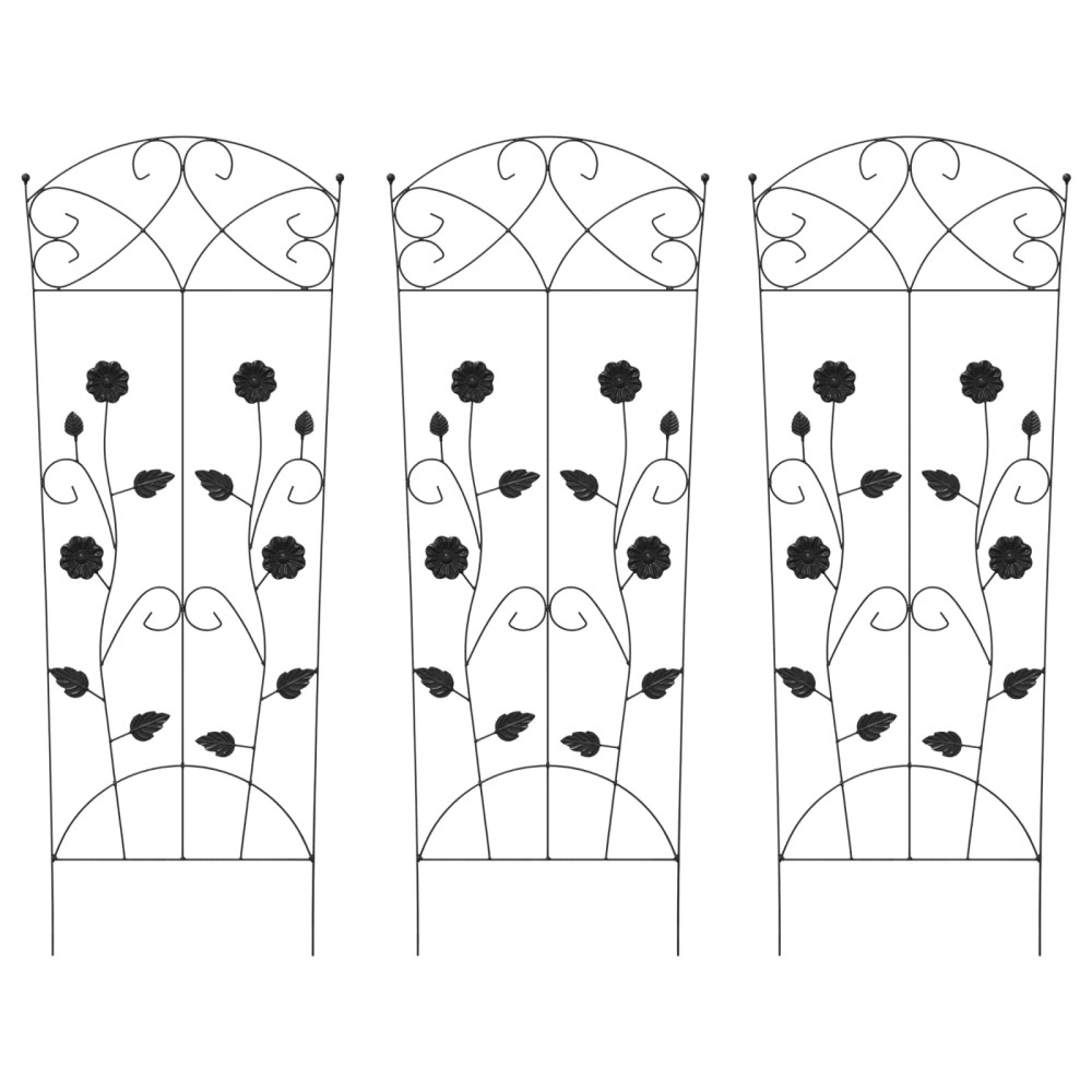 Produktbild för Trädgårdsstängsel 3 pcs Svart 110,5 x 42,5 cm Stål