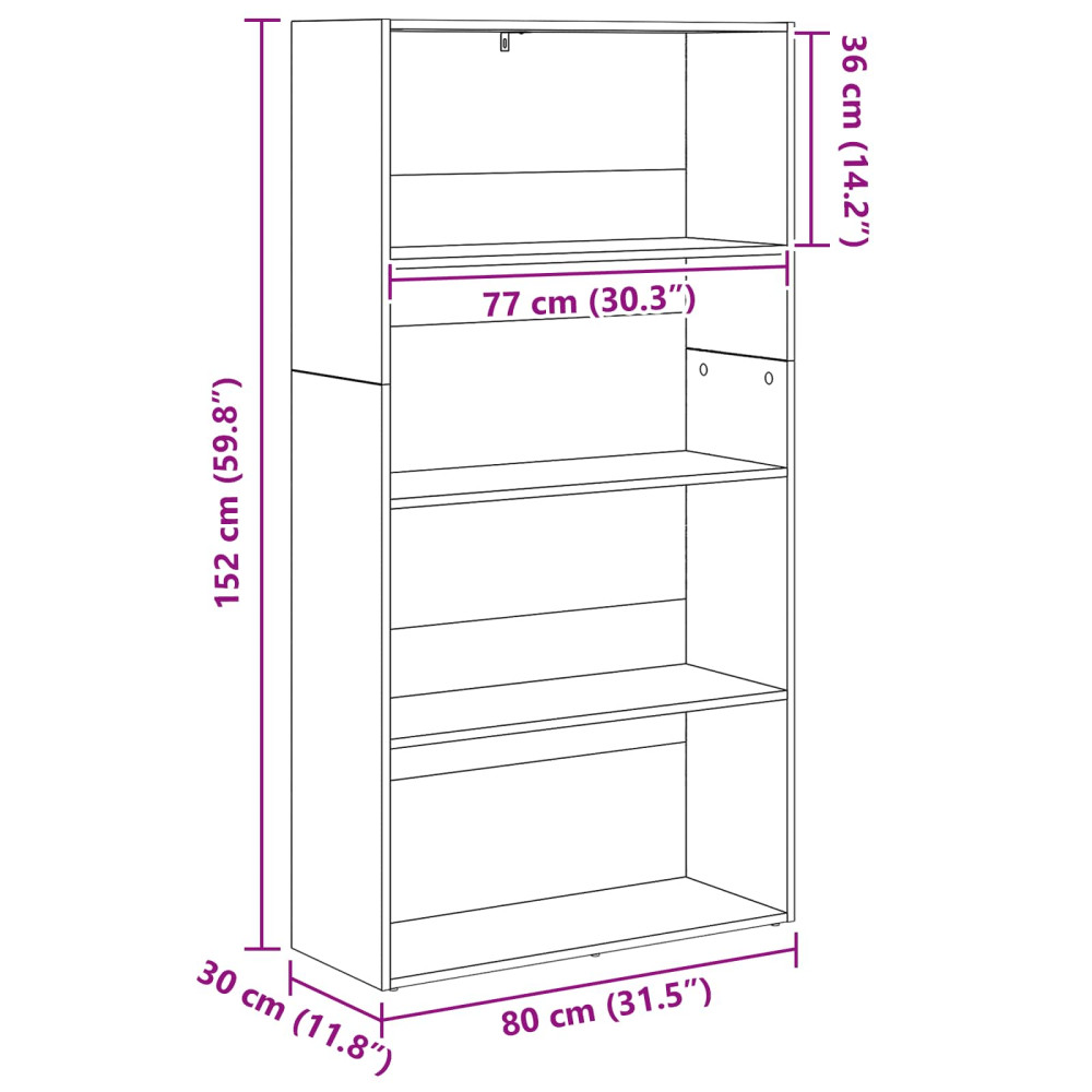 Produktbild för Frittstående bokhylla Svart Ek 80 x 30 x 152 cm Konstruerat trä