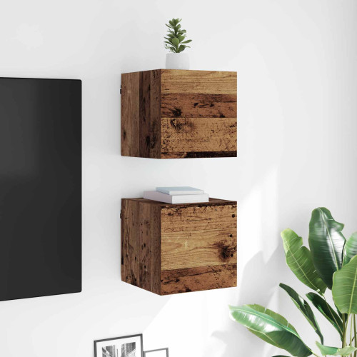 vidaXL Väggmonterat TV-förråd Gammalt trä 30,5 x 30 x 30 cm