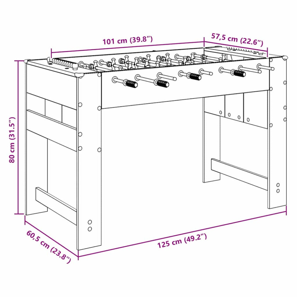 Produktbild för Foosballbord Sonoma-ek 125 x 60,5 x 80 cm Konstruerat trä