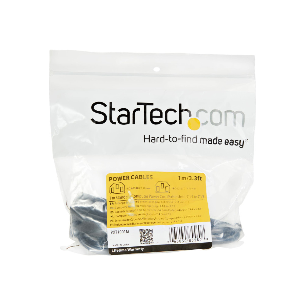Produktbild för StarTech.com 1 m strömförlängningskabel, C14 till C13, 10 A 125 V, 18AWG, förlängningskabel för datorer, IEC-320-C14 till IEC-320-C13 AC-förlängningskabel för strömförsörjning, UL-listad - förlängningskabel för ström - power IEC 60320 C13 till IEC 60320 C