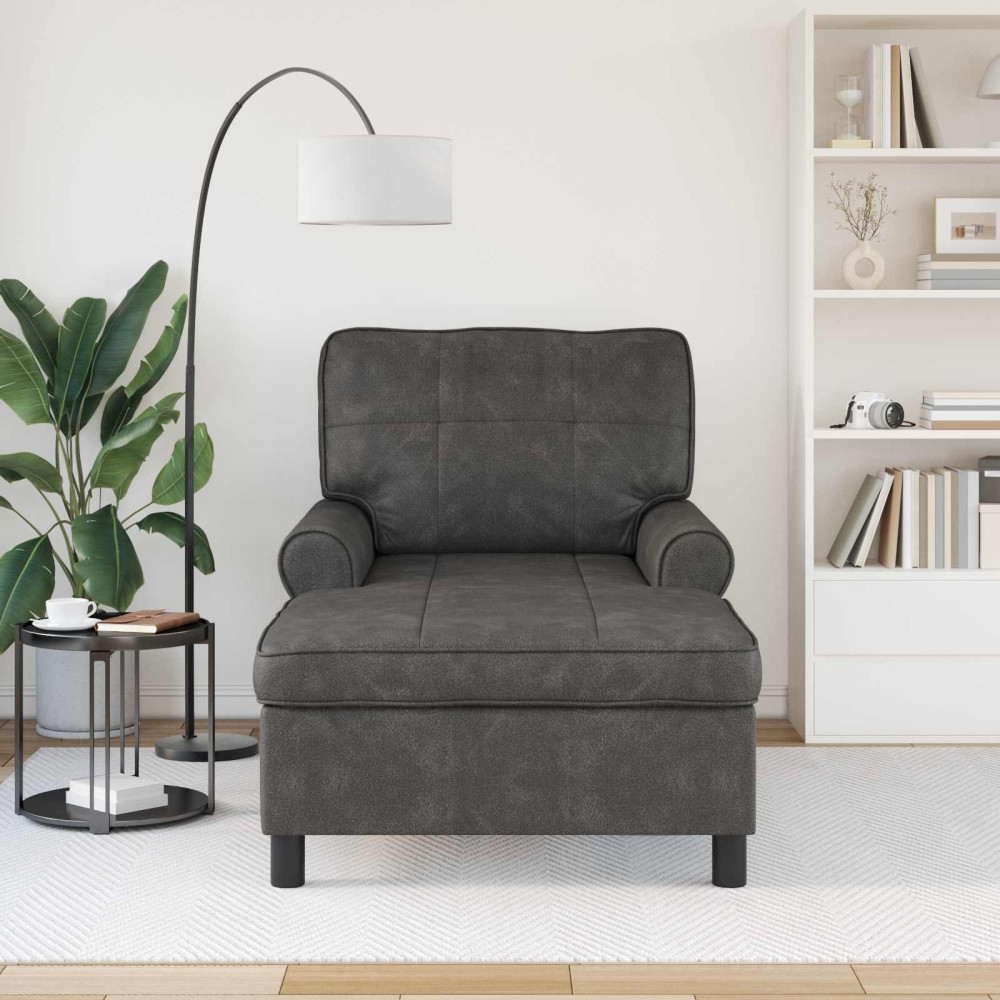 Produktbild för Chaise Lounge med kudde Svart 91 x 157 x 91 cm Konstläder