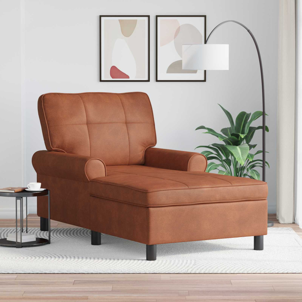 Produktbild för Chaise Lounge med kudde Brun 91 x 157 x 91 cm Konstläder