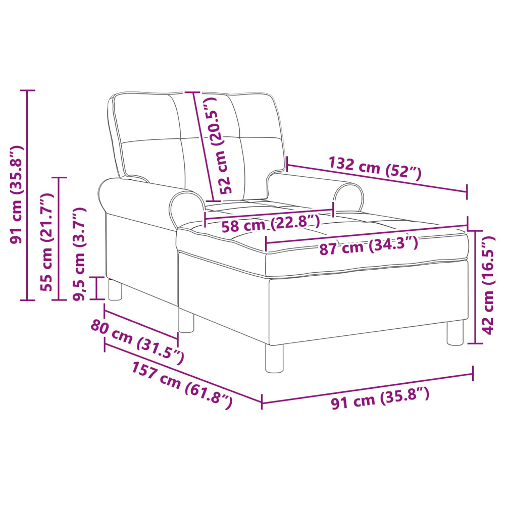 Produktbild för Chaise Lounge med kudde Brun 91 x 157 x 91 cm Konstläder