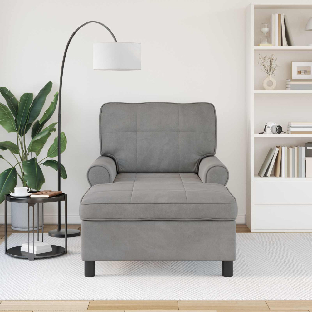Produktbild för Chaise Lounge med kudde Ljusgrå 91 x 157 x 91 cm Sammet
