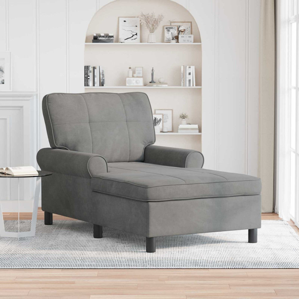 Produktbild för Chaise Lounge med kudde Mörkgrå 91 x 157 x 91 cm Sammet