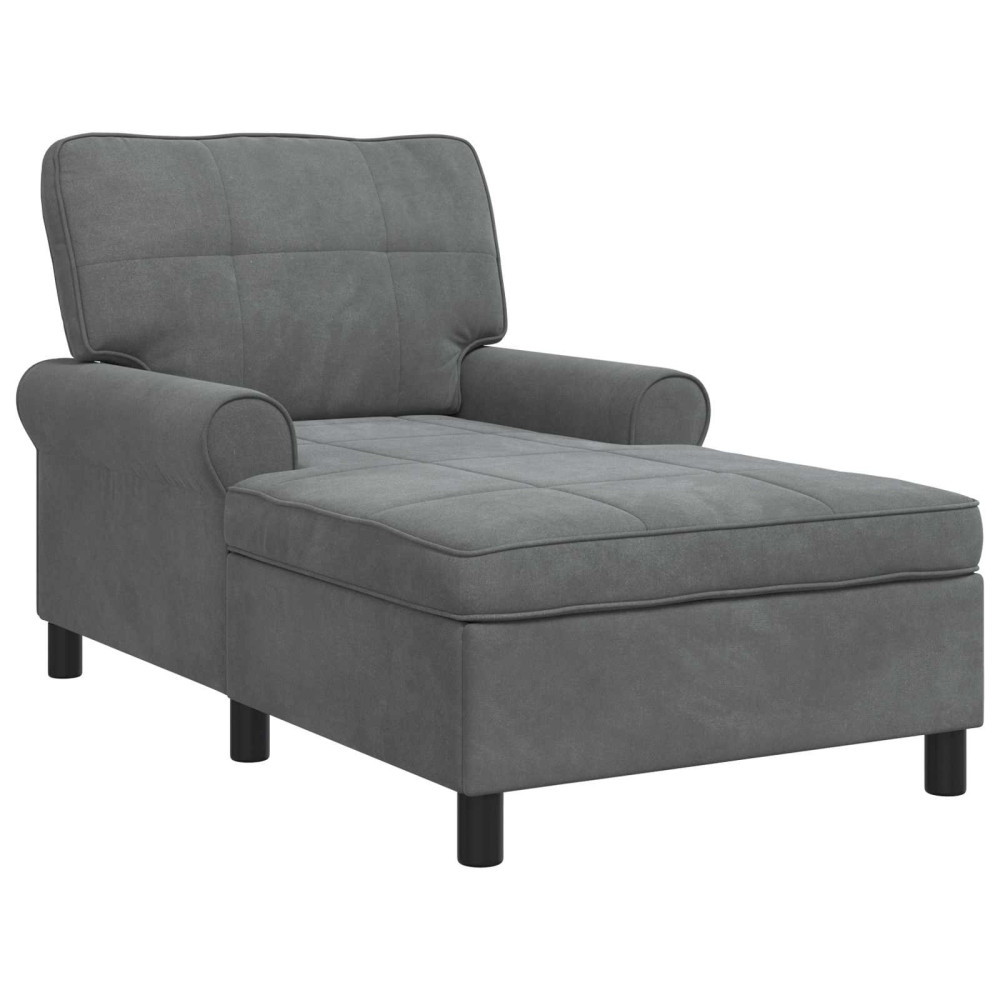 Produktbild för Chaise Lounge med kudde Mörkgrå 91 x 157 x 91 cm Sammet