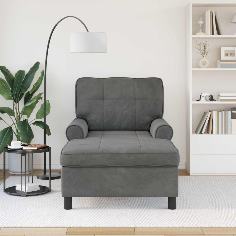 Produktbild för Chaise Lounge med kudde Mörkgrå 91 x 157 x 91 cm Sammet