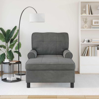 Produktbild för Chaise Lounge med kudde Mörkgrå 91 x 157 x 91 cm Sammet