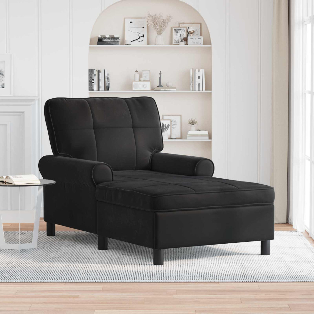 Produktbild för Chaise Lounge med kudde Svart 91 x 157 x 91 cm Sammet