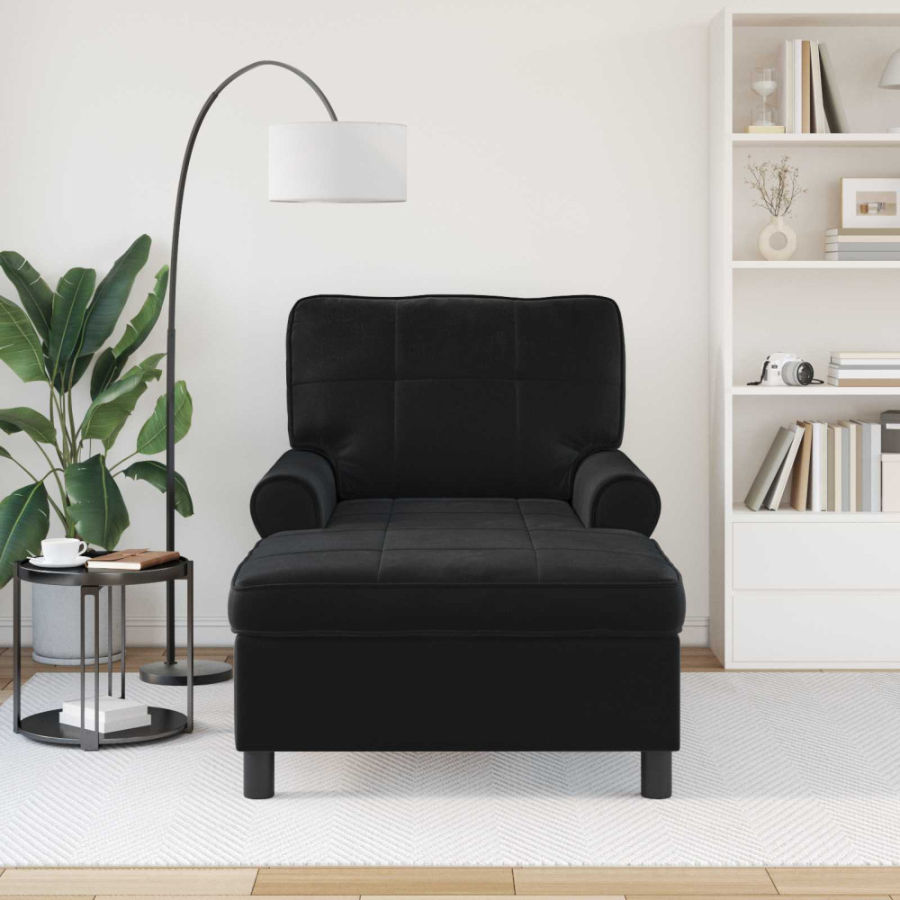 Produktbild för Chaise Lounge med kudde Svart 91 x 157 x 91 cm Sammet