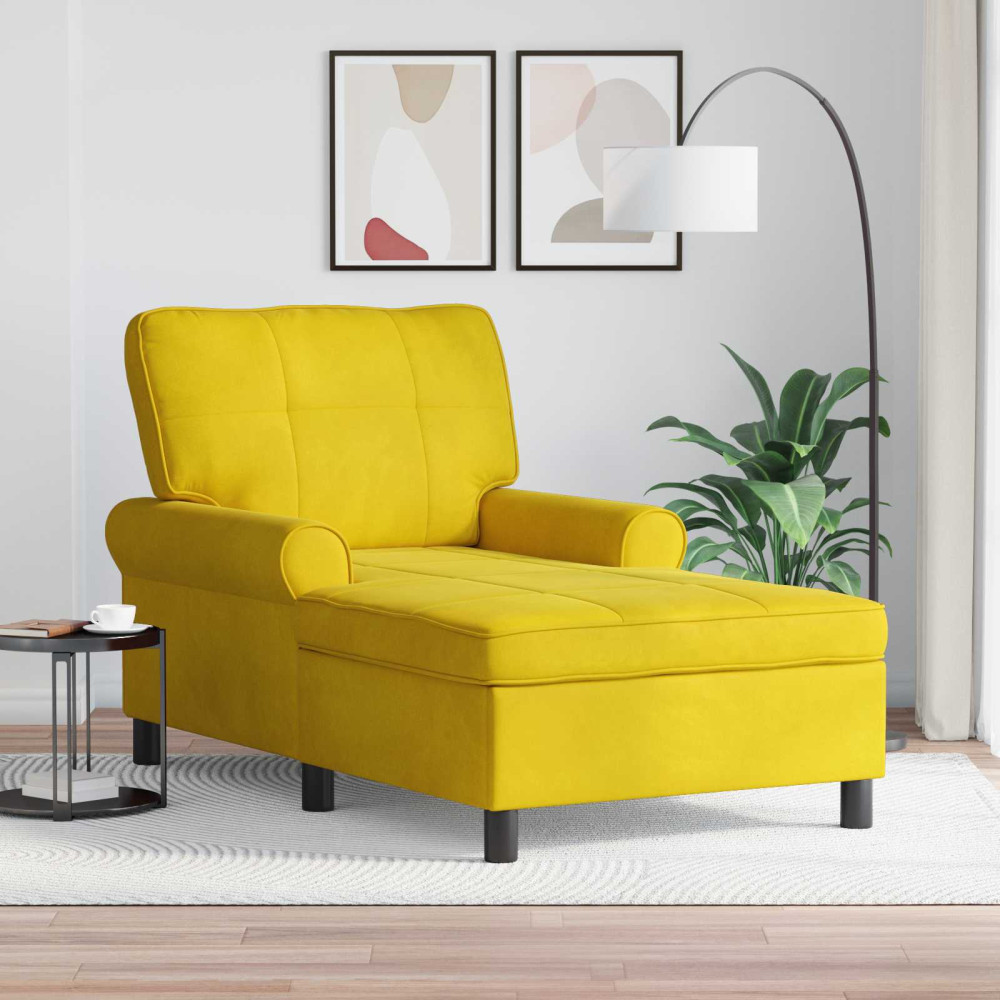 Produktbild för Chaise Lounge med kudde Gul 91 x 157 x 91 cm Sammet