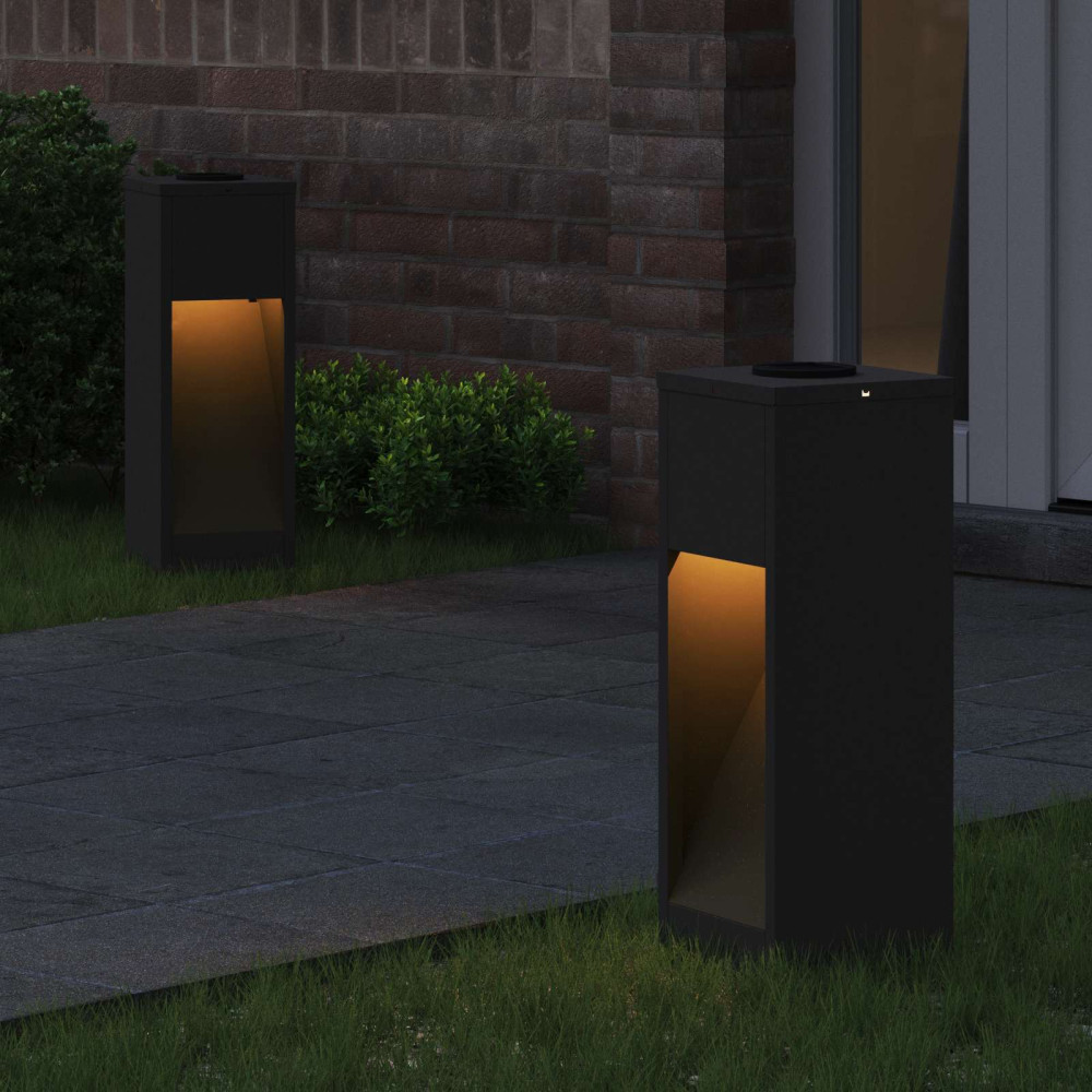Produktbild för Solcell LED-vägbelysning 2 pcs Svart Kallvalsat stål