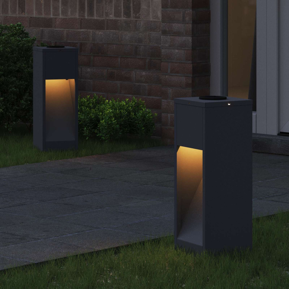 Produktbild för Solcell LED-vägbelysning 2 pcs Antracit Kallvalsat stål