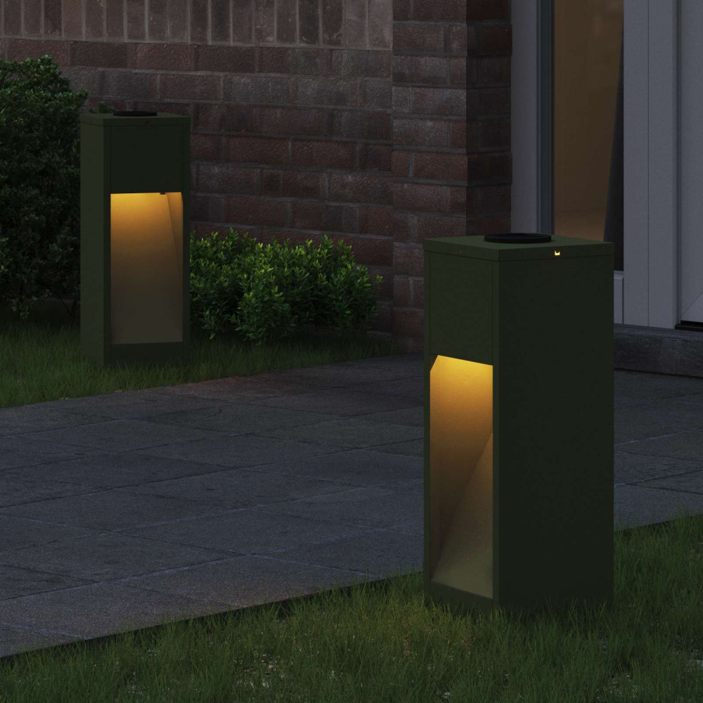 Produktbild för Solcell LED-vägbelysning 2 pcs Olivgrön Kallvalsat stål